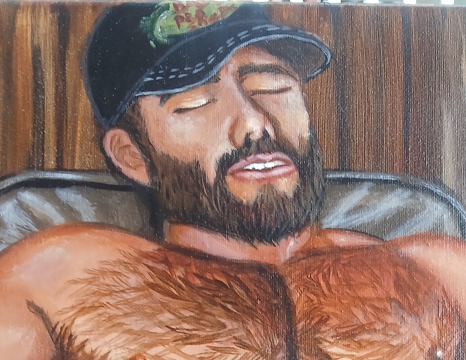Hung Muscle Hairy Redneck Man Original Painting - Image 2