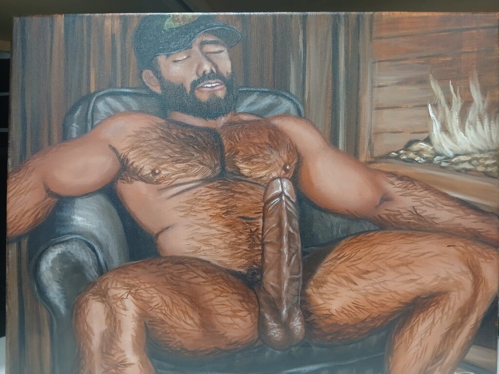 Hung Muscle Hairy Redneck Man Original Painting