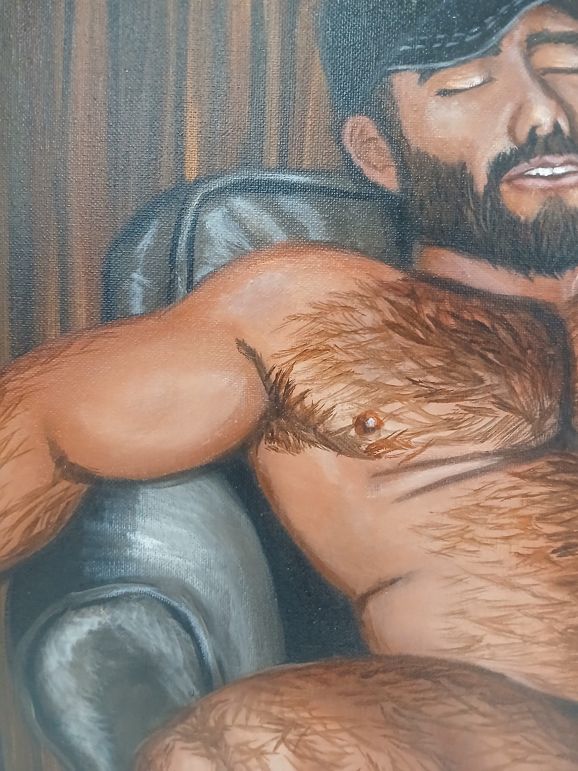 Hung Muscle Hairy Redneck Man Original Painting - Image 3
