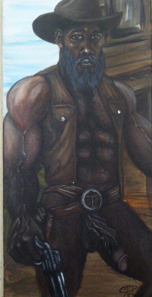 Black Hairy cowboy Hung Painting Original